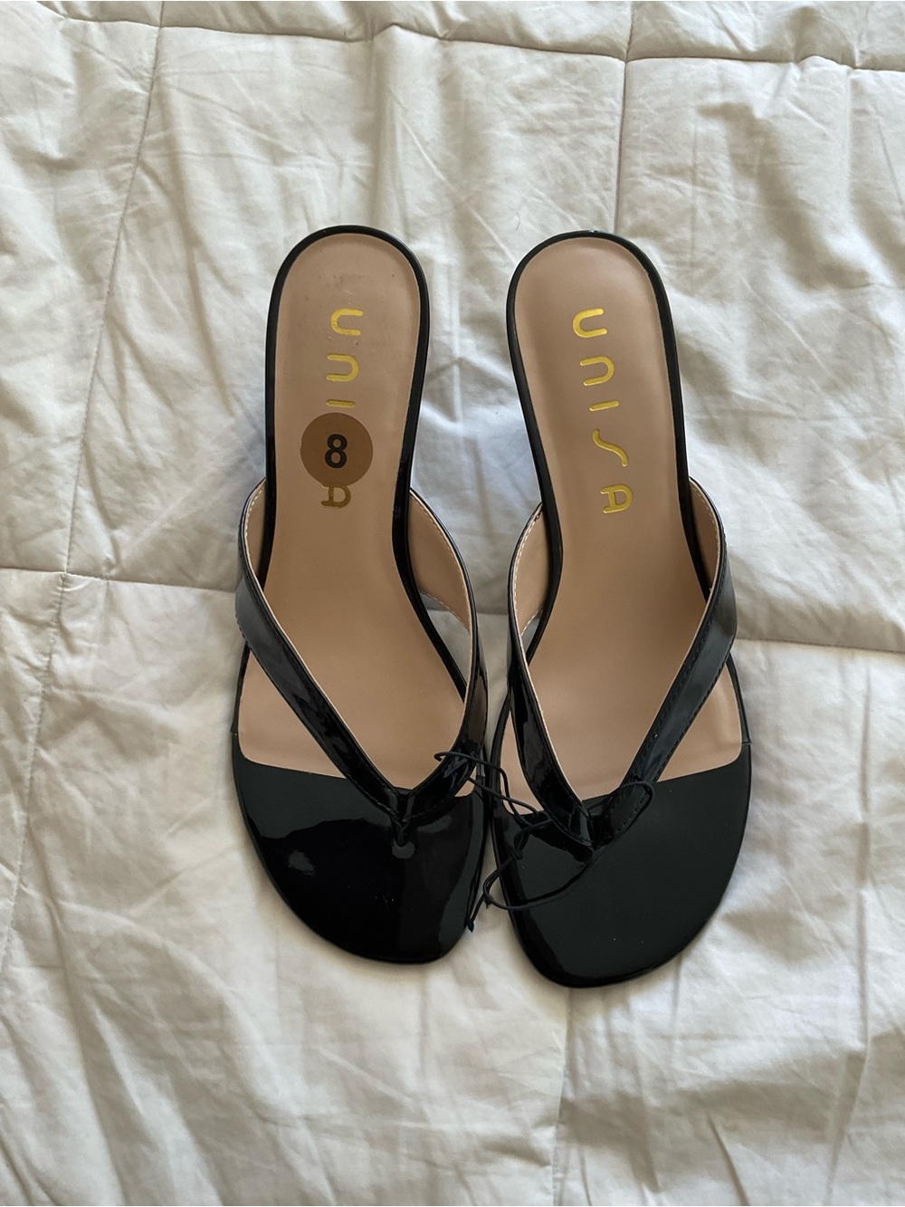 UNISA Black Patent Kitten Heel Sandals